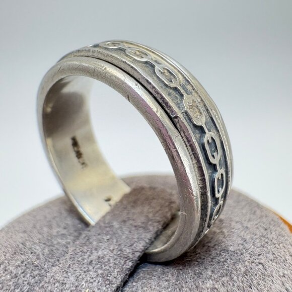 VTG Solid Sterling Silver 925 Chain Oval Link Textured Band Ring Size 10 - Picture 6 of 13